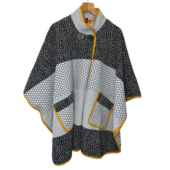 IC by Connie K Avant Grande Gray Printed Polka Dot Funnel Collar Kimono Cloak Sm - Picture 1 of 12